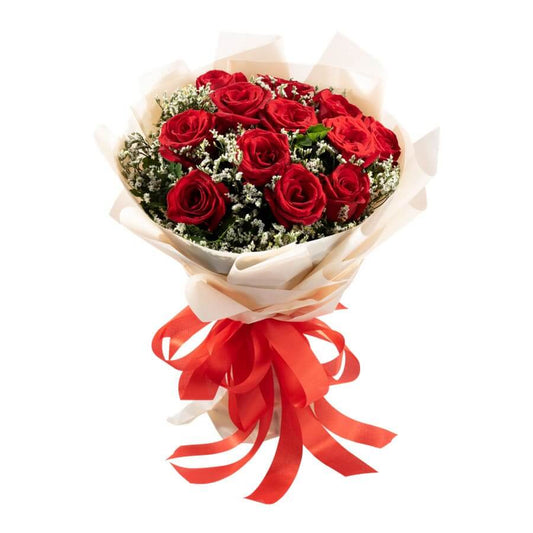 12 red roses bouquet with baby's breath, same-day delivery Metro Manila Rizal Philippines – Gift Go Now
