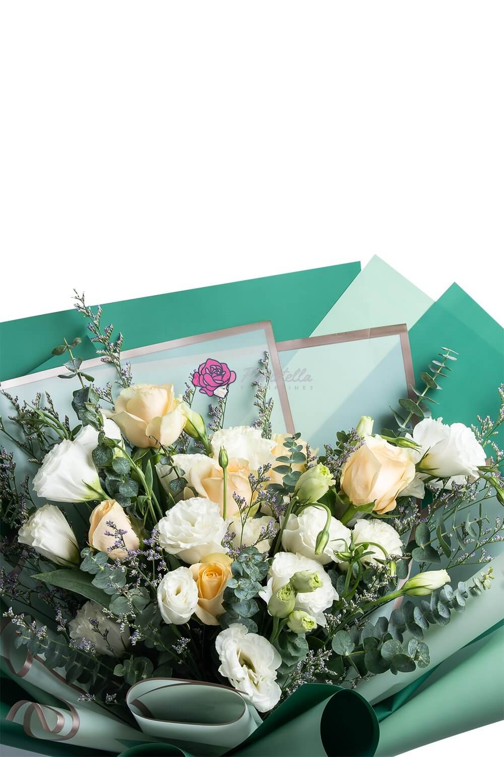 Evergreen flower arrangement for delivery to loved ones in the Philippines.